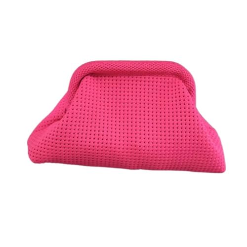 DLZFUDTY Clutch Stroh,Stroh Clutch Damen Polyester Sommer Strand Clutch Tasche Elastisch Weich Aushöhlen Beutel Atmungsaktiv Große Kapazität Kleine Häkeln Handtasche Party(Rose Red) von DLZFUDTY