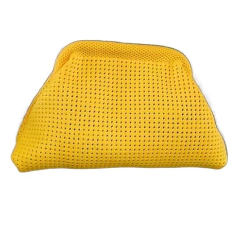 DLZFUDTY Clutch Stroh,Stroh Clutch Damen Polyester Sommer Strand Clutch Tasche Elastisch Weich Aushöhlen Beutel Atmungsaktiv Große Kapazität Kleine Häkeln Handtasche Party(Yellow) von DLZFUDTY