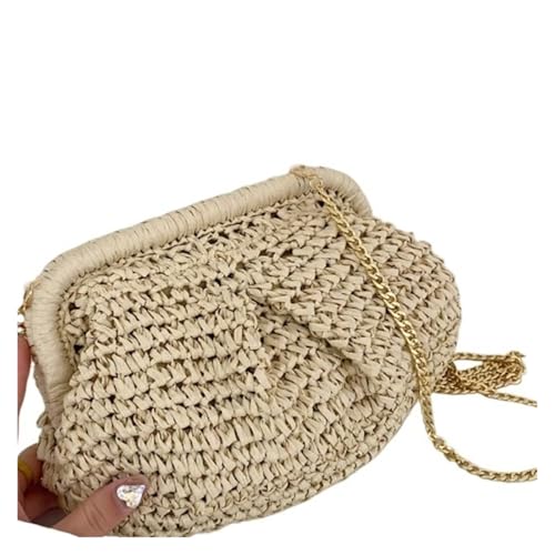 DLZFUDTY Clutch Stroh,Stroh Clutch Damen Sommer Designer Schulter Crossbody Tasche Stroh Weben Clutch Geldbörse Frauen Knödel Strand Fashon Cloud Beutel(Beige) von DLZFUDTY