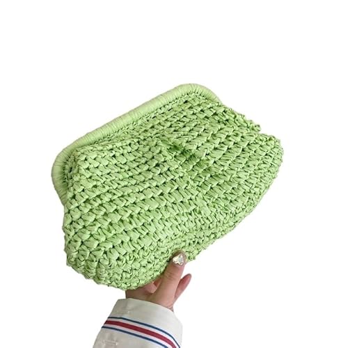 DLZFUDTY Clutch Stroh,Stroh Clutch Damen Sommer Designer Schulter Crossbody Tasche Stroh Weben Clutch Geldbörse Frauen Knödel Strand Fashon Cloud Beutel(Green) von DLZFUDTY