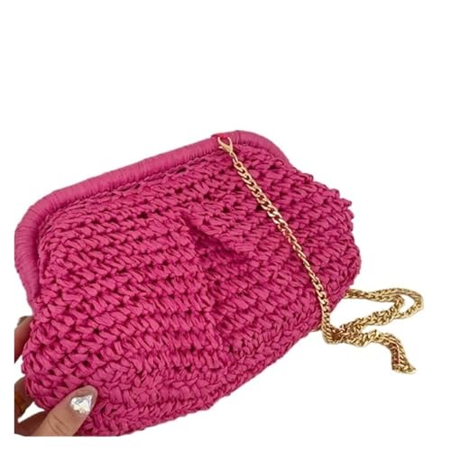 DLZFUDTY Clutch Stroh,Stroh Clutch Damen Sommer Designer Schulter Crossbody Tasche Stroh Weben Clutch Geldbörse Frauen Knödel Strand Fashon Cloud Beutel(Hotpink) von DLZFUDTY