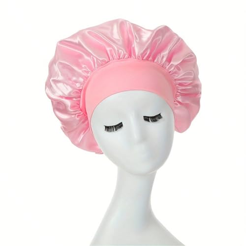 Seidenhaube Zum Schlafen,Badehaube Damen 1 Stück Seidiger Satin For Lockiges Haar – Nachtschlafmütze Mädchen Und Frauen Weiches Bequemes(Pink) von DLZFUDTY