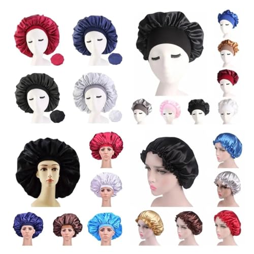 Seidenhaube Zum Schlafen,Badehaube Damen 1pc Mode Frauen Satin Nacht Schlaf Kappe Haar Hut Seide Kopf Abdeckung Breite Elastische(Red 1) von DLZFUDTY