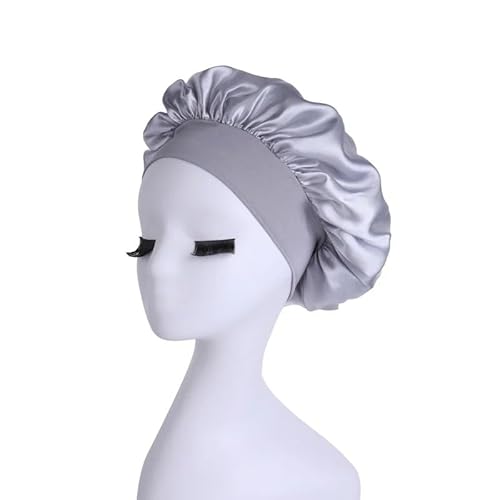 Seidenhaube Zum Schlafen,Badehaube Damen Damen Schlafmützen Badezimmer Satin Einfarbig Stretch Bonnets Duschhaube Haarhut For Den Täglichen Gebrauch(Gray) von DLZFUDTY