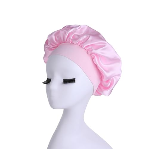 Seidenhaube Zum Schlafen,Badehaube Damen Damen Schlafmützen Badezimmer Satin Einfarbig Stretch Bonnets Duschhaube Haarhut For Den Täglichen Gebrauch(Pink) von DLZFUDTY