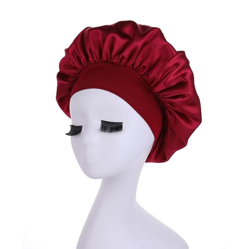 Seidenhaube Zum Schlafen,Badehaube Damen Damen Schlafmützen Badezimmer Satin Einfarbig Stretch Bonnets Duschhaube Haarhut For Den Täglichen Gebrauch(Red 1) von DLZFUDTY