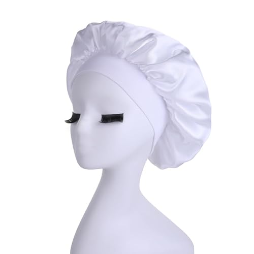 Seidenhaube Zum Schlafen,Badehaube Damen Damen Schlafmützen Badezimmer Satin Einfarbig Stretch Bonnets Duschhaube Haarhut For Den Täglichen Gebrauch(WHITE) von DLZFUDTY