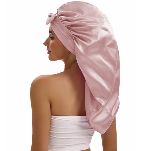 Seidenhaube Zum Schlafen,Badehaube Damen Satin-Haarhaube Mit Langem Schwanz For Damen, Farbige Haarpflegemütze Elastischem Band, Haube Zur Haarbehandlung, Satinhaube(J) von DLZFUDTY