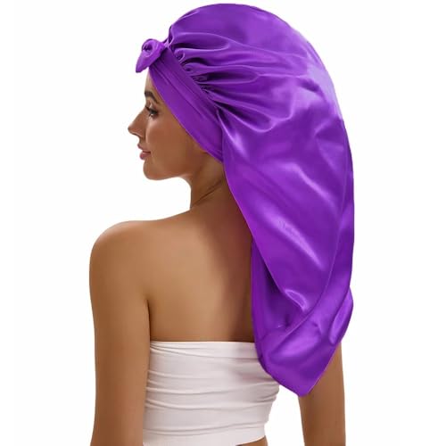 Seidenhaube Zum Schlafen,Badehaube Damen Satin-Haarhaube Mit Langem Schwanz For Damen, Farbige Haarpflegemütze Elastischem Band, Haube Zur Haarbehandlung, Satinhaube(O) von DLZFUDTY