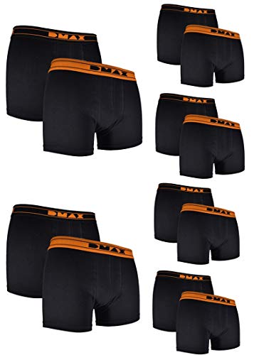 DMAX 2|4|6|12 STK. Herren Boxershorts für echte Kerle, wahlweise in Schwarz oder Grau in Größen von M-XXL (L, 12 Hosen Schwarz/Orange) von DMAX