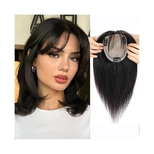 Haartopper, Haar-Topper, Haarteile for Frauen mit dünner werdendem Haar, glatte Teile mit Pony, Clip-In-Topper(Black,25cm(10 Inch)) von DMBBSAPBSH