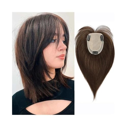 Haartopper, Haar-Topper, Haarteile for Frauen mit dünner werdendem Haar, glatte Teile mit Pony, Clip-In-Topper(Brown,25cm(10 Inch)) von DMBBSAPBSH
