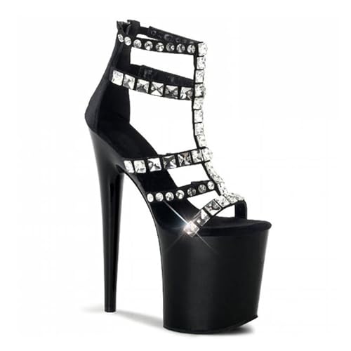 DMBDY High Heels Damen Plateau Sandalen Offene Zehen Stiletto Strass Kristall Cutout Pumps Abend Party Schuhe 20cm,Black,43 von DMBDY