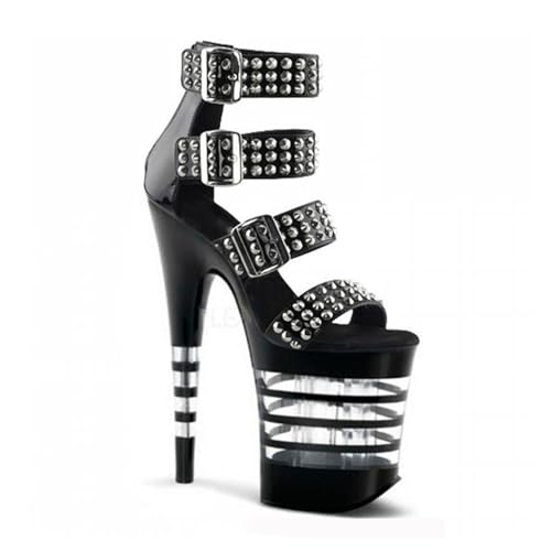 DMBDY High Heels Damen Plateau Stiletto Nieten Sandale Offene Zehen Schnalle Pumps Party Club Pole Dance Schuhe 20cm,Black,38 DMBDY High Heels Damen Plateau Stiletto Nieten Sandale Offene Zehen Schnalle Pumps Party Club Pole Dance Schuhe 20cm,Black,38 von DMBDY