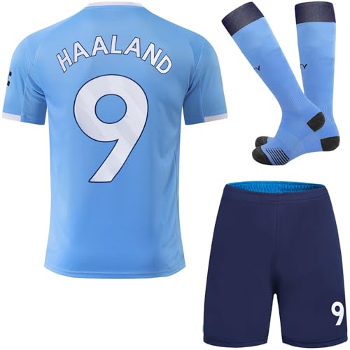 DMDMK Blue #9 2025/2026 Heim Trikot Shorts und Socken Kinder Geschenk Set und Jugend Größe (Blau, 24 (6-7 Jahre)) von DMDMK