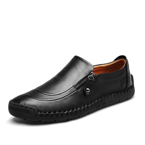 Dress Shoes for Men Lightweight Oxfords Zipper Slip On Flat Loafers Driving Shoes Vintage Walking Casual Boat Shoes(Color:Black,Size:EU 41) von DMGYCK