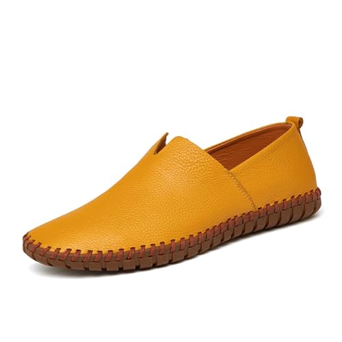 Men's Loafers Casual Slip On Leather Shoes Soft Penny Loafers for Men Lightweight Driving Boat Shoes(Color:Yellow,Size:EU 41) von DMGYCK