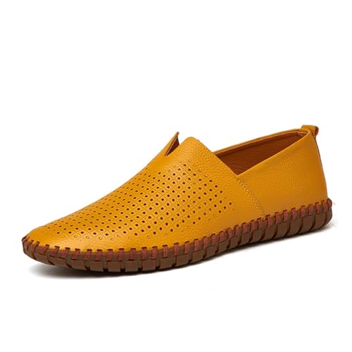 Men's Slip-on Loafers Summer Breathable Flat Loafers Comfortable Anti-Slip Soft Sole Walking and Driving Shoes(Color:Yellow,Size:EU 49) von DMGYCK