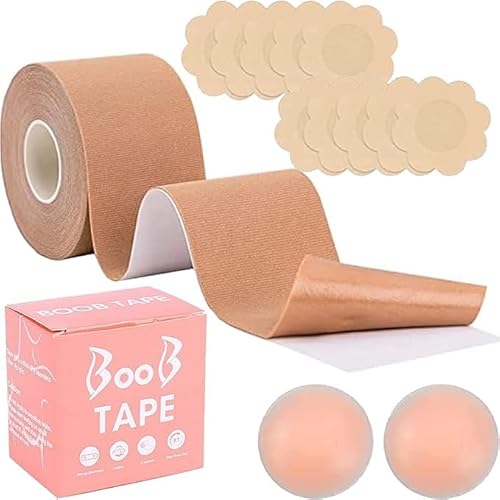 DMJJSD® Brust Tape Klebe BH Push Up Boob Tape Set für Klebe BH Große Brust Rückenfrei Bruststraffung Band Mit 5 Paar Breast Boob Tape & 1 Paar Wiederverwendbarem Silikon für Körbchengrößen A-G von DMJJSD