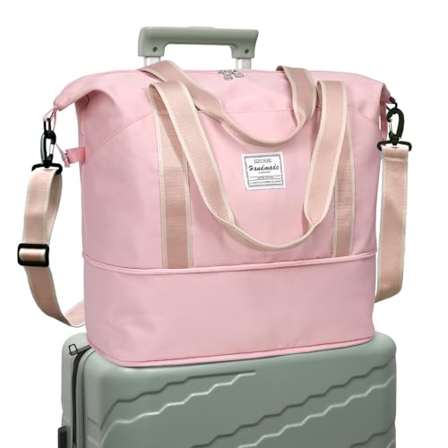 DMluna wasserdichter Reise-Seesack - Tragetasche, Sporttasche, Schultertasche - Wochenendtasche für Damen und Herren - Krankenhaus-Tasche - Erweiterbar mit Trolley-Ärmel und Nasstasche - Roségold von DMLuna