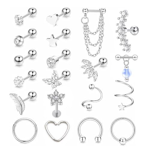 20 StüCk Helix Piercings Piercing Ohr Tragus Piercing Helix Conch Piercing Helix Piercing Ohrringe Chirurgenstahl Damen Chirurgenstahl Ohrringe Ohrpiercing Ohrstecker Chirurgenstahl Piercingssets Set von DMNQ