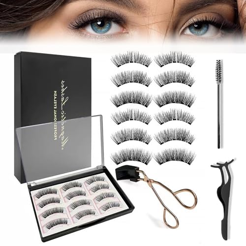 DMNQ Magnetische Wimpern 6 Paar, Magnetische Wimpern ohne Eyeliner, Synthetische Fasern, Schwarz, Magnetisch, Natürlicher Look von DMNQ