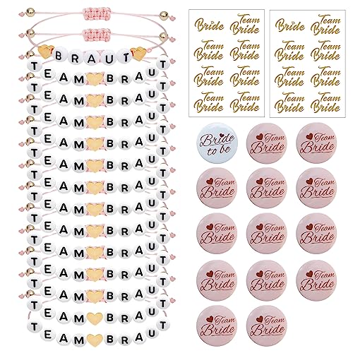 Braut Armbänder JGA,14 Stück Team Braut Armband Junggesellinnenabschied Armband, Braut & Team Braut Bracelets Armband, Jga Deko Frauen,Brautjungfer Armband Accessoire Hen Party Dekoration von DMNQ