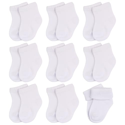 DMNQ 9 Paar Babysocken 0-6 Monate Baumwolle Unisex Socken Baby Sneaker Socken Ankle Boys and Girls Socks Weiß Atmungsaktiv für Neugeborene Säugling für Kleinkind Taufe Schuhe und Socke-n Set von DMNQ