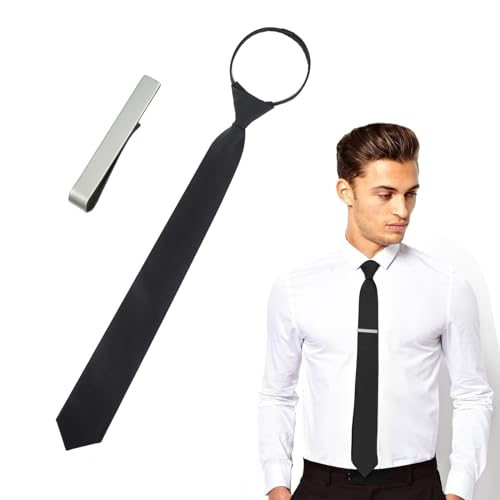 DMNQ Krawatte Schwarz,Krawatten für Herren,Verstellbarer Krawatten,Krawattenklammer,Die Verstellbare Länge ist Elegant und Praktisch, Perfekt für Hochzeiten, Abschlussfeiern und Schulen von DMNQ