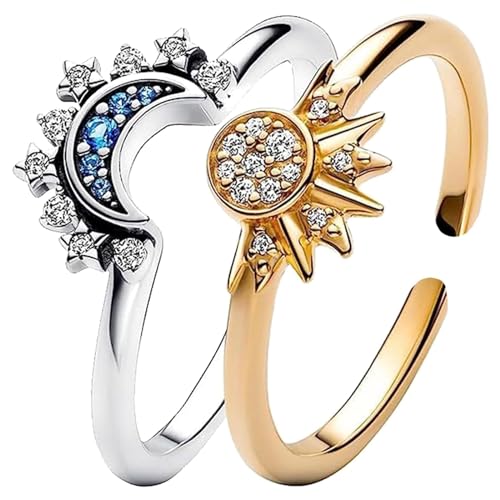 DMNQ Sonne Und Mond Ringe Set,Mond Ring,Sonne-Mond-Ring,Sun And Moon Ring Set,Sonne Und Mond Ringe,Mond Und Sonne Ringe,Sun And Moon Ring von DMNQ