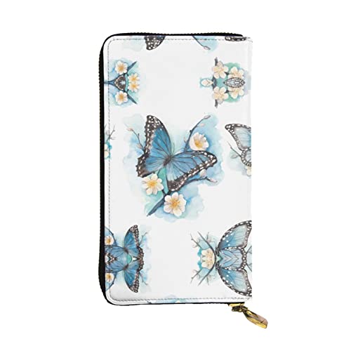 DMORJ Blaue Schmetterling auf Blüte Blume Leder Lange Clutch Geldbörse: 19 x 10 cm Bequem Leicht Wasserdicht Langlebig Schönes Geschenk, Schwarz, Einheitsgröße, Schwarz , Einheitsgröße von DMORJ