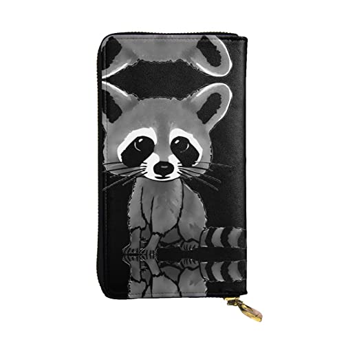 DMORJ Cartoon Cute Raccoon Leder Lange Clutch Brieftasche: 19 x 10 cm bequem leicht wasserdicht langlebig schönes Geschenk, schwarz, Einheitsgröße, Schwarz , Einheitsgröße von DMORJ