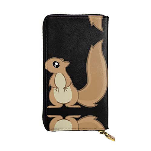 DMORJ Cartoon Eichhörnchen Leder Lange Clutch Brieftasche: 19 x 10 cm bequem leicht wasserdicht langlebig schönes Geschenk, schwarz, Einheitsgröße, Schwarz , Einheitsgröße von DMORJ