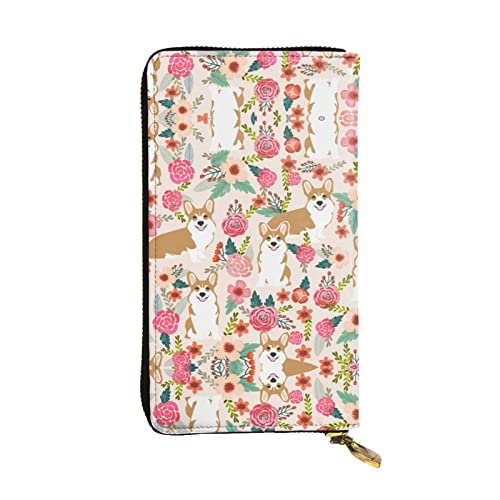 DMORJ Corgi Floral Flowers Spring Garden Leather Long Clutch Wallet : 7.48x4.13 Inch Comfortable Lightweight Waterproof Durable Nice Gift, Black, One Size, Schwarz , Einheitsgröße von DMORJ