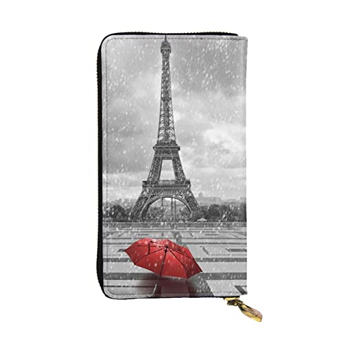 DMORJ Eiffelturm mit rotem Regenschirm, Leder, lange Clutch-Brieftasche: 19 x 10 cm, bequem, leicht, wasserdicht, langlebig, schönes Geschenk, Schwarz, Einheitsgröße, Schwarz , Einheitsgröße von DMORJ