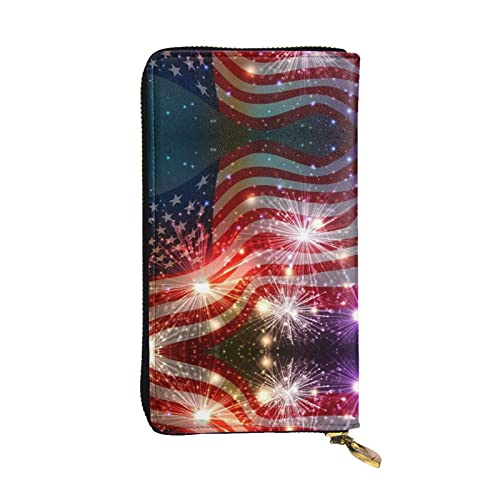 DMORJ Fireworks lange Clutch aus Leder mit amerikanischer Flagge: 19 x 10 cm, bequem, leicht, wasserdicht, langlebig, schönes Geschenk, Schwarz, Einheitsgröße, Schwarz, Schwarz , Einheitsgröße von DMORJ