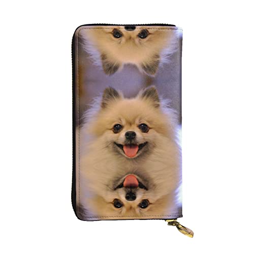 DMORJ Happy Kurzhaarige Pomeranian Leder Lange Clutch Brieftasche: 19 x 10 cm bequem leicht wasserdicht langlebig schönes Geschenk, Schwarz, Einheitsgröße, Schwarz , Einheitsgröße von DMORJ