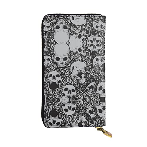 DMORJ Horrible Dark Skulls Flowers Pattern Leather Long Clutch Wallet : 7.48x4.13 Inch Comfortable Lightweight Waterproof Durable Nice Gift, Black, One Size, Schwarz , Einheitsgröße von DMORJ