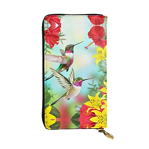 DMORJ Kolibris Rote Blume Hibiskus Leder Lange Clutch Geldbörse: 19 x 10 cm Bequem Leicht Wasserdicht Langlebig Schönes Geschenk, Schwarz, Einheitsgröße, Schwarz , Einheitsgröße von DMORJ