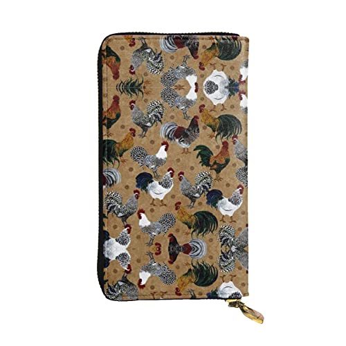 DMORJ Lange Clutch aus Leder mit Hahn und Huhn-Aufdruck: 19 x 10 cm, bequem, leicht, wasserdicht, langlebig, schönes Geschenk, Schwarz, Einheitsgröße, Schwarz , Einheitsgröße von DMORJ