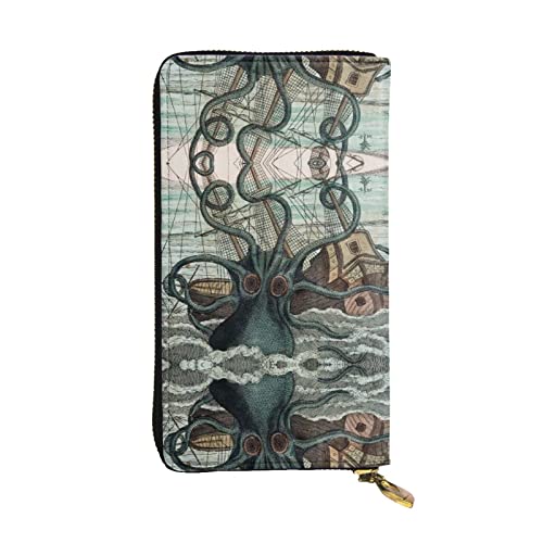 DMORJ Lange Clutch aus Leder mit Oktopus und Boot: 19 x 10 cm, bequem, leicht, wasserdicht, langlebig, schönes Geschenk, Schwarz, Einheitsgröße, Schwarz , Einheitsgröße von DMORJ