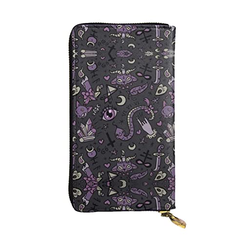 DMORJ Lila Schwarz Goth Gruselige Leder Lange Clutch Geldbörse: 19 x 10 cm Bequem Leicht Wasserdicht Langlebig Schönes Geschenk, Schwarz, Einheitsgröße, Schwarz , Einheitsgröße von DMORJ