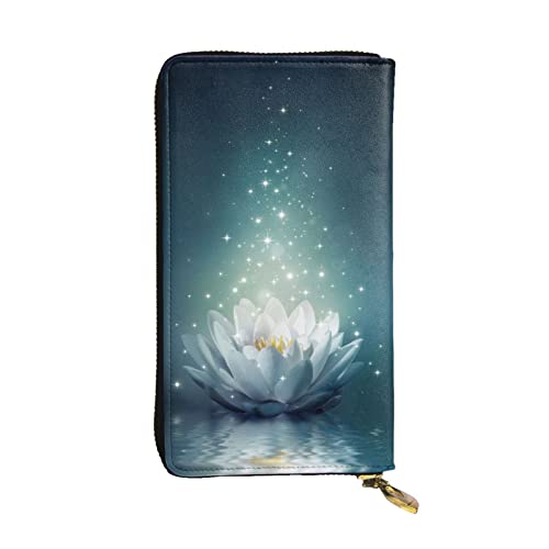 DMORJ Magic Lotus Floral Leder Lange Clutch-Brieftasche: 19 x 10 cm, bequem, leicht, wasserdicht, langlebig, schönes Geschenk, Schwarz, Einheitsgröße, Schwarz , Einheitsgröße von DMORJ