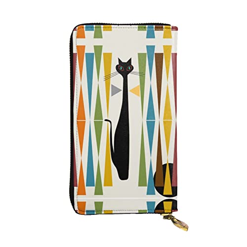 DMORJ Mid-Century Moderne Kunst Katze Leder Lange Clutch Brieftasche: 19 x 10 cm Bequem Leicht Wasserdicht Langlebig Schönes Geschenk, Schwarz, Einheitsgröße, Schwarz , Einheitsgröße von DMORJ