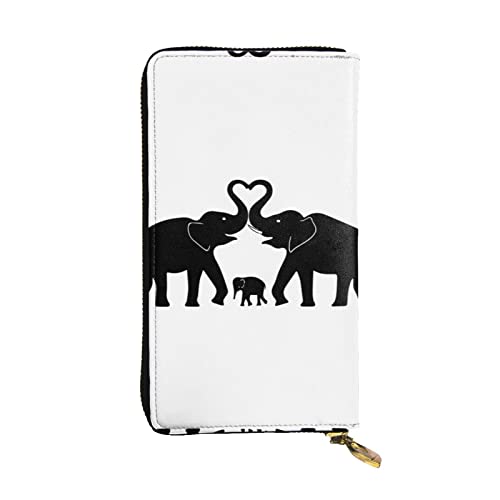 DMORJ Old Elephant And Young Elephant Leather Long Clutch Wallet : 7.48x4.13 Inch Comfortable Lightweight Waterproof Durable Nice Gift, Black, One Size, Schwarz , Einheitsgröße von DMORJ