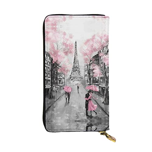 DMORJ Paris Street Eiffelturm Pink Floral Leder Lange Clutch Geldbörse : 19 x 10 cm Bequem Leicht Wasserdicht Langlebig Schönes Geschenk, Schwarz, Einheitsgröße, Schwarz , Einheitsgröße von DMORJ