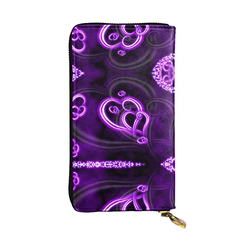 DMORJ Purple Love Leder lange Clutch-Geldbörse – 19 x 10 cm, bequem, leicht, wasserdicht, langlebig, schönes Geschenk, schwarz, Einheitsgröße, Schwarz, One Size von DMORJ