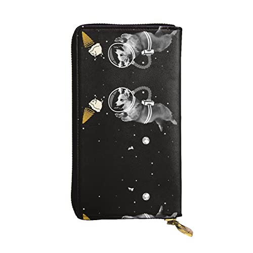 DMORJ Space Dog Lange Clutch aus Leder, 19 x 10 cm, bequem, leicht, wasserdicht, langlebig, schönes Geschenk, Schwarz, Einheitsgröße, Schwarz , Einheitsgröße von DMORJ