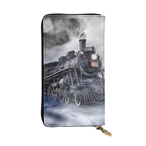 DMORJ Steam Train Clouds Leder-Clutch-Geldbörse, 19 x 10 cm, bequem, leicht, wasserdicht, langlebig, schönes Geschenk, Schwarz, Einheitsgröße, Schwarz , Einheitsgröße von DMORJ