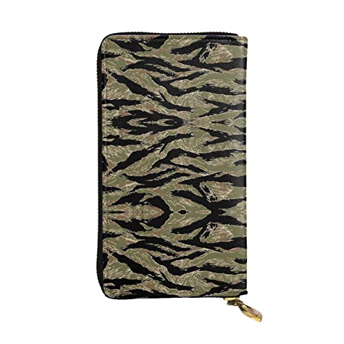 DMORJ Tiger Stripe Camo Leder lange Clutch-Brieftasche: 19 x 10 cm, bequem, leicht, wasserdicht, langlebig, schönes Geschenk, Schwarz, Einheitsgröße, Schwarz , Einheitsgröße von DMORJ